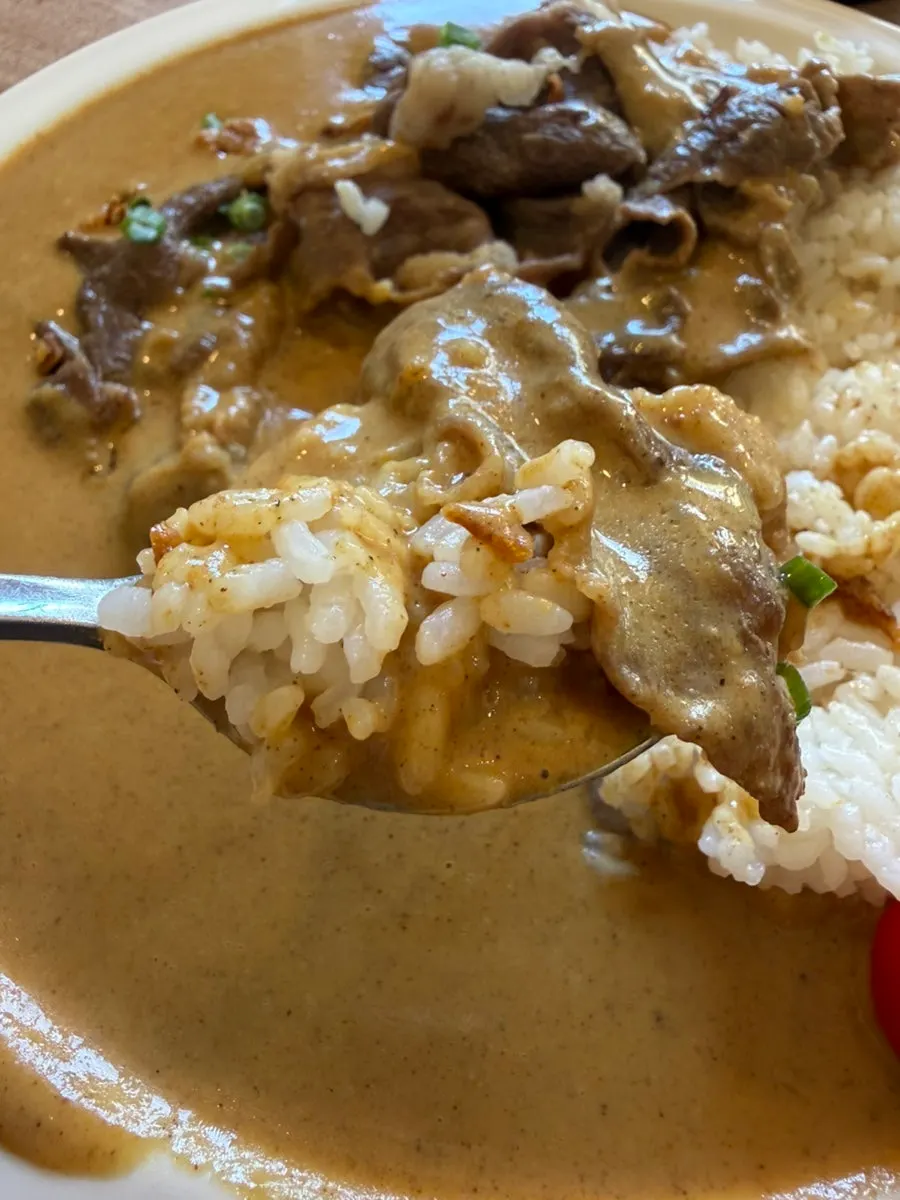 Plate of brisket and curry