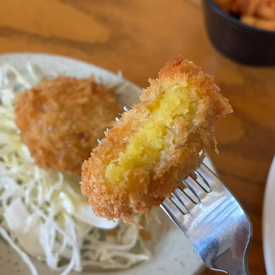 Sweet potato cheese croquette on yuzu-dressed cabbage