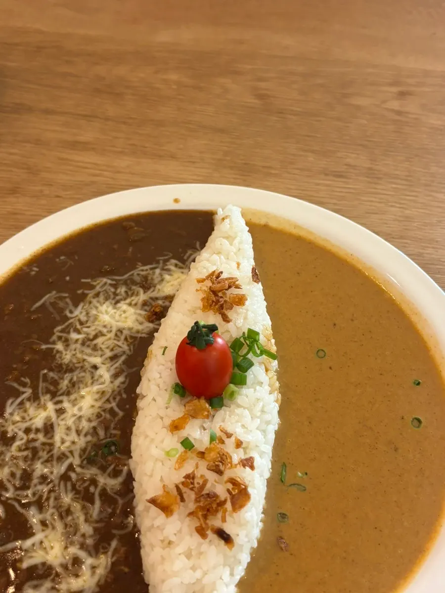 Beautifully presented half-and-half curry