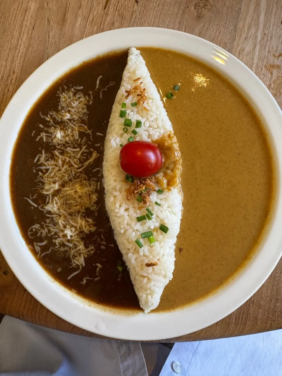 Half-and-half curry with cream and beef curry