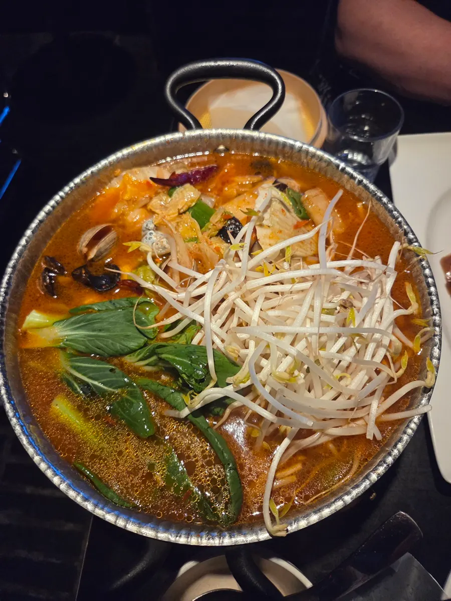 Seafood jjamppong-tang in a large pot