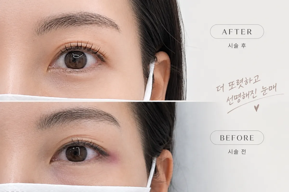 Main before/after comparison image of Double D's lash lift