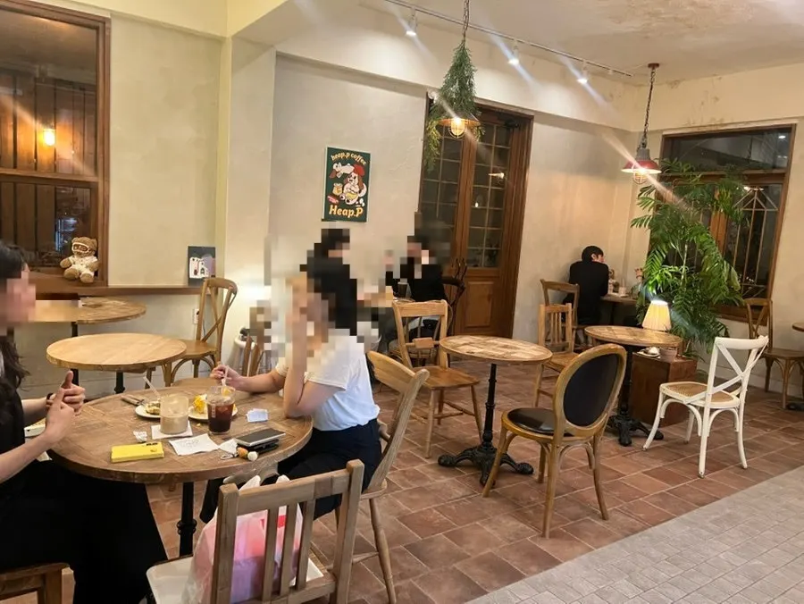 Café interior with warm wood décor