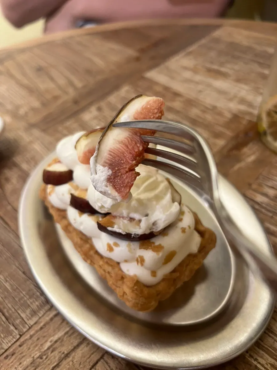 A slice of fig fresh-cream pie