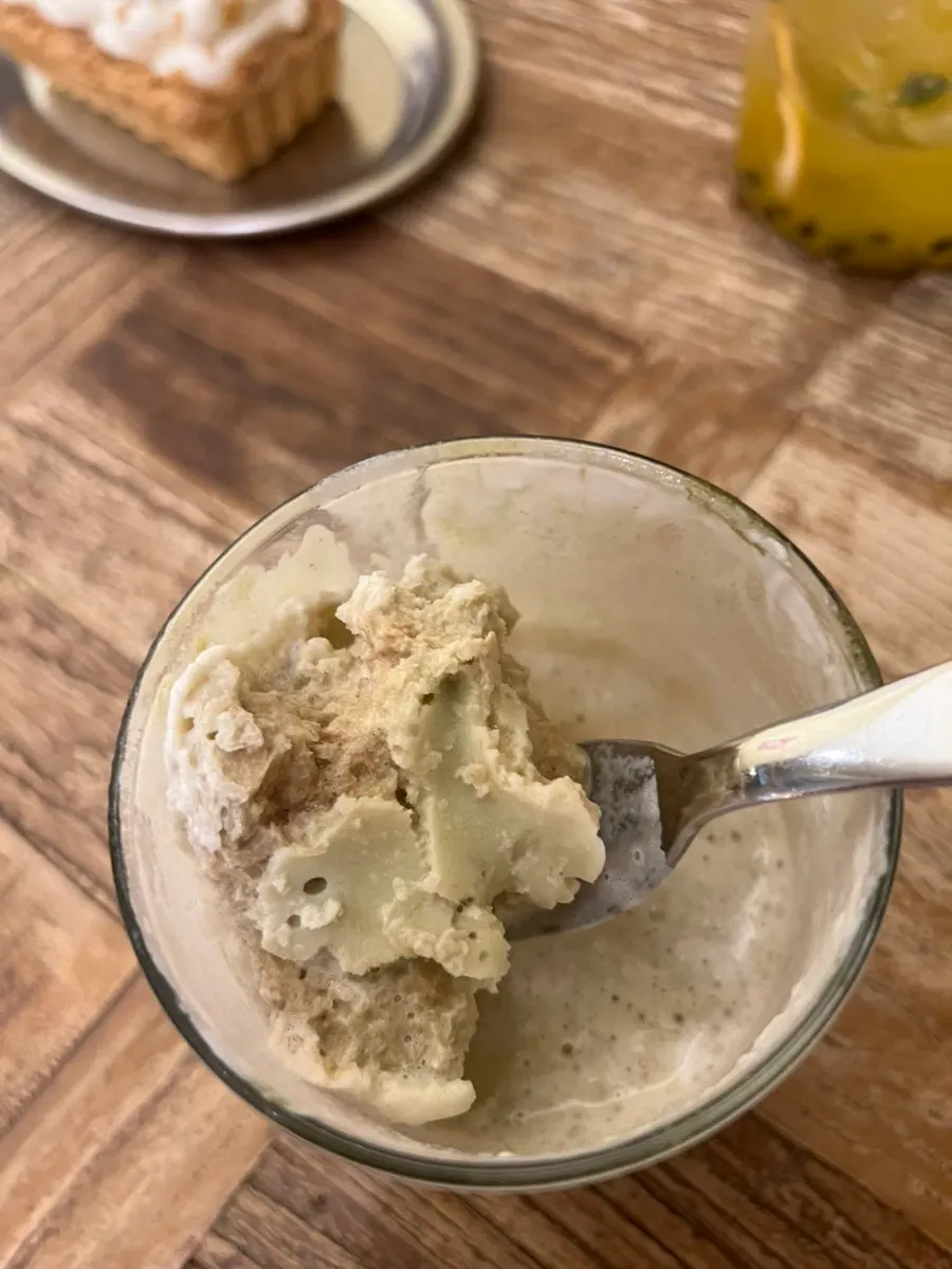 Latte combining matcha cream and coffee