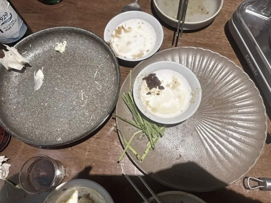 Table cleared of all dishes after the meal