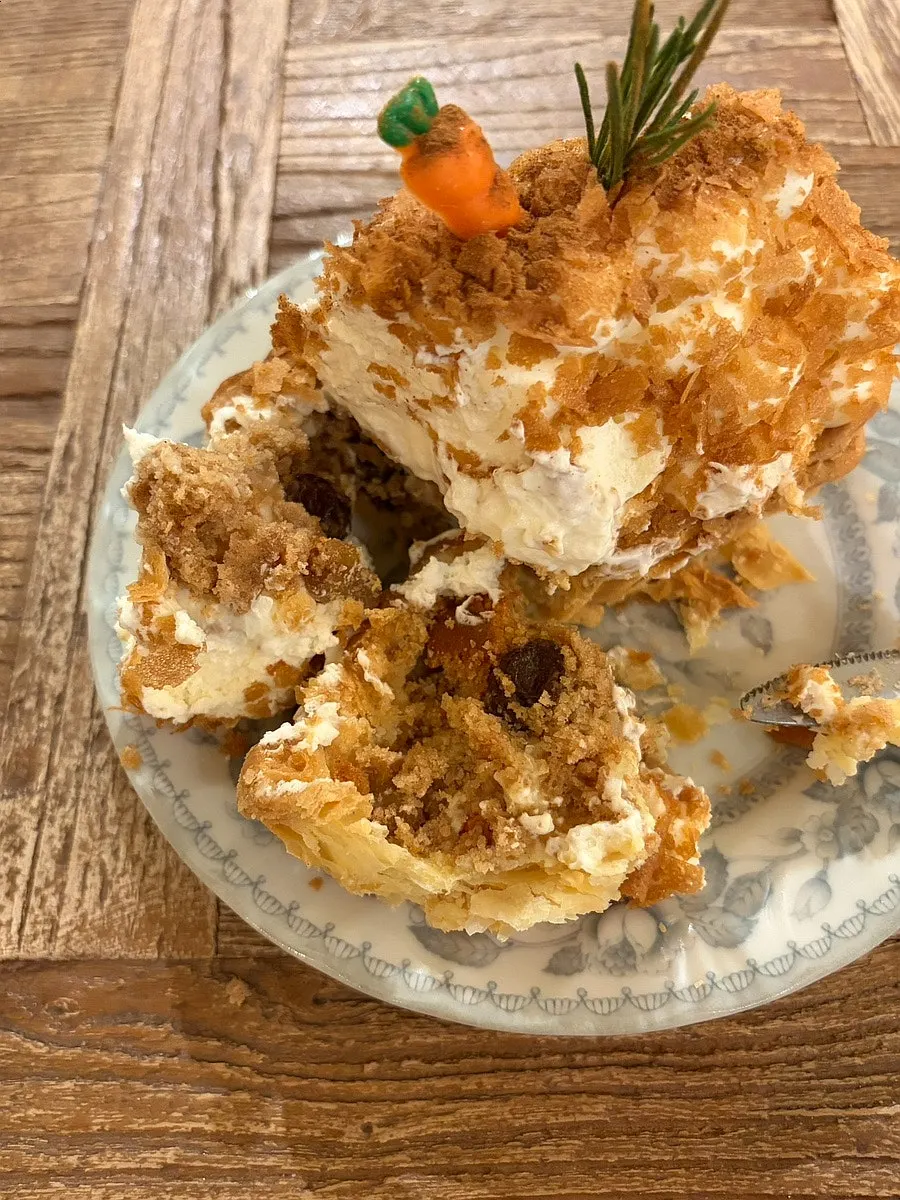 Cross-section showing crumble and cream in the carrot cream pie