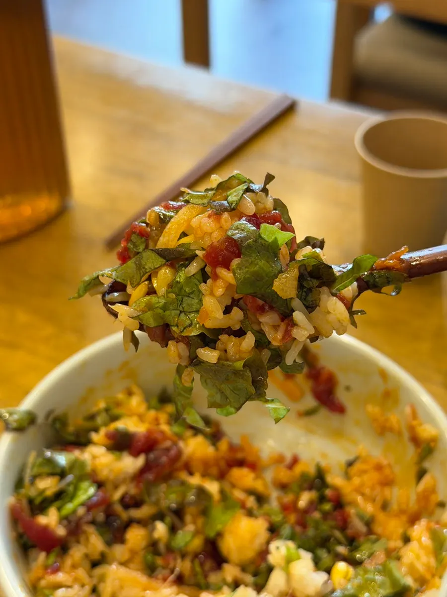 Yukhoe bibimbap mixed with egg yolk and gochujang