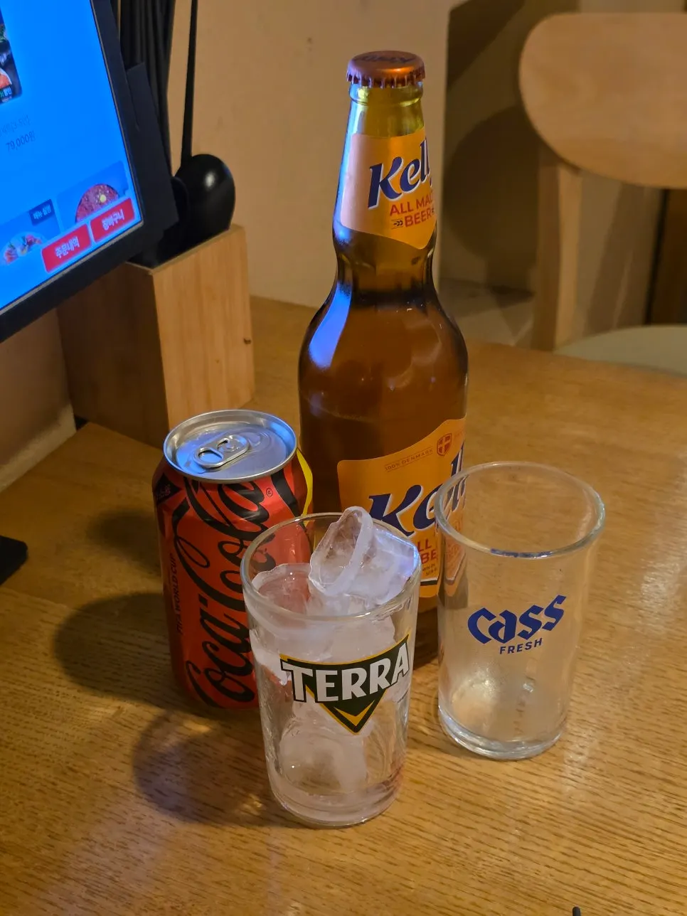 Cold beer and cola with ice