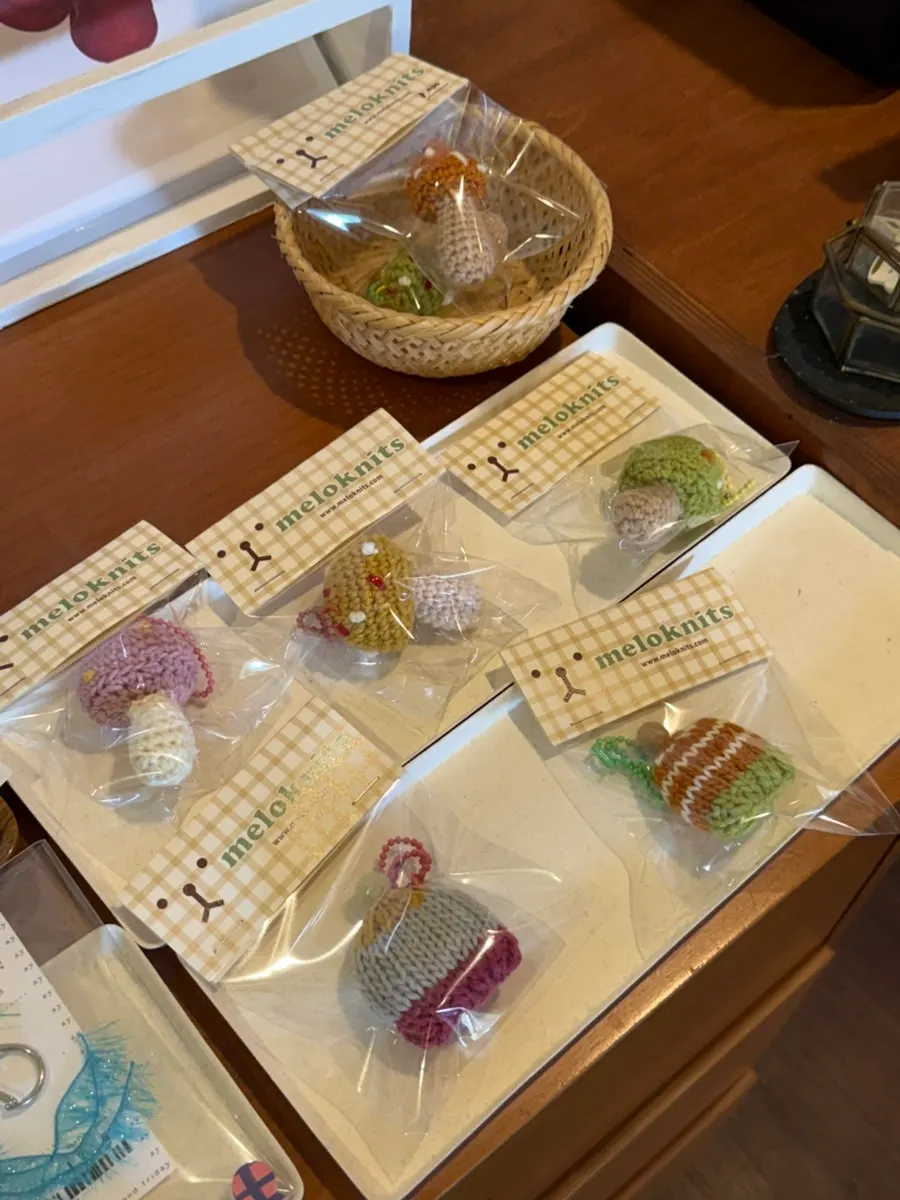 Beaded bracelets and rings displayed in a corner of the shop
