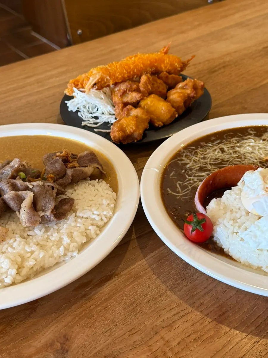 Table with both curry dishes