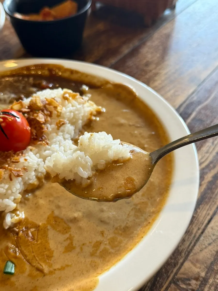 Half-and-half curry with cream curry and beef curry together