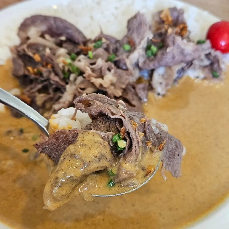 A spoonful of brisket and cream curry