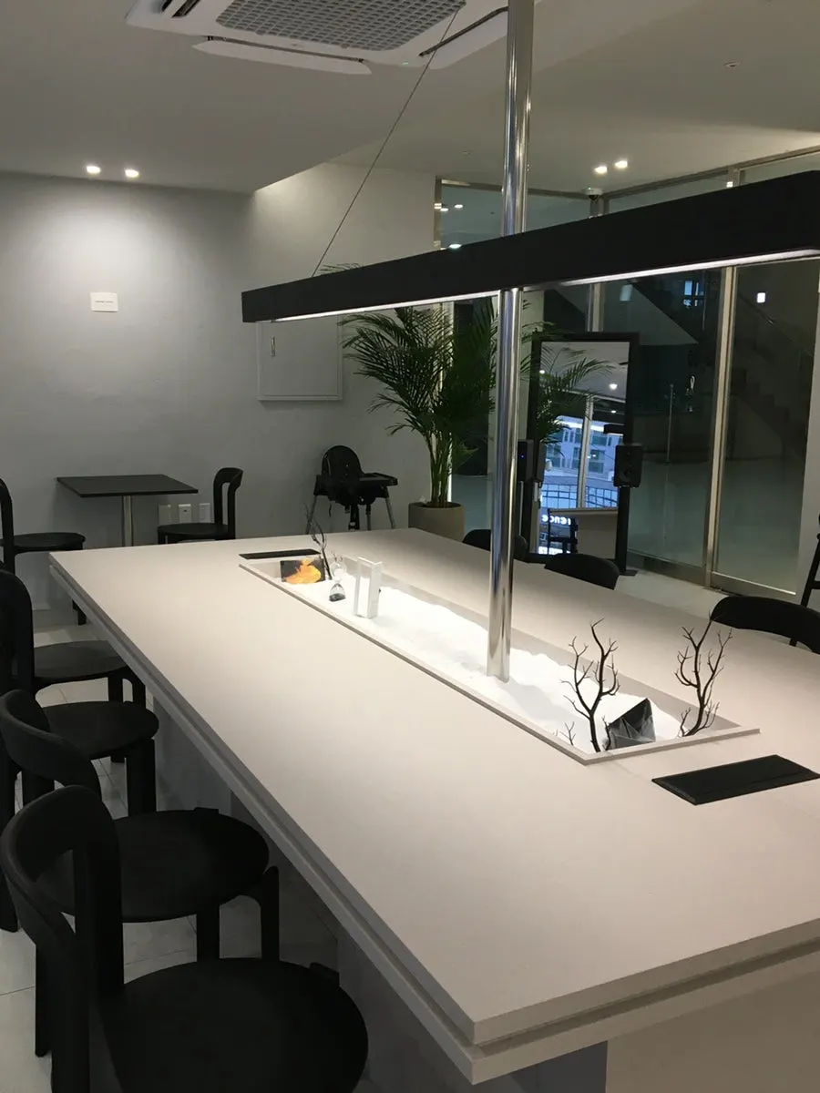 Café interior decorated in black steel tones