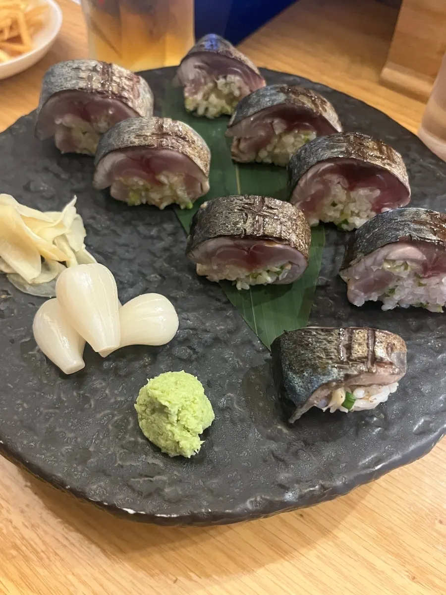 Mackerel pressed sushi meal dish