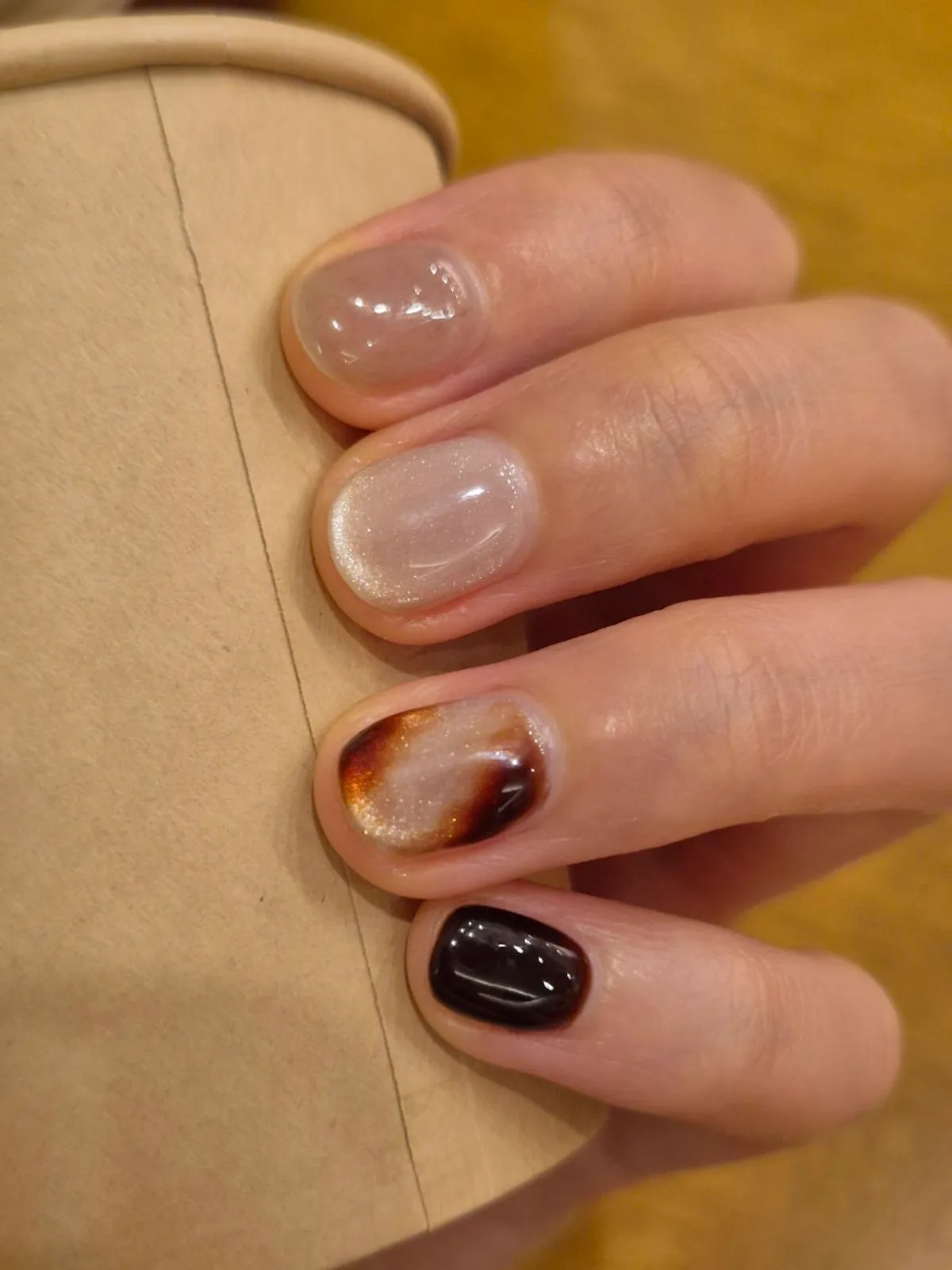 Finished silver-brown fall nail design