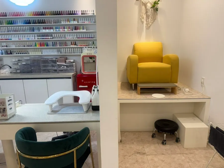 Nail zone table set up for two guests