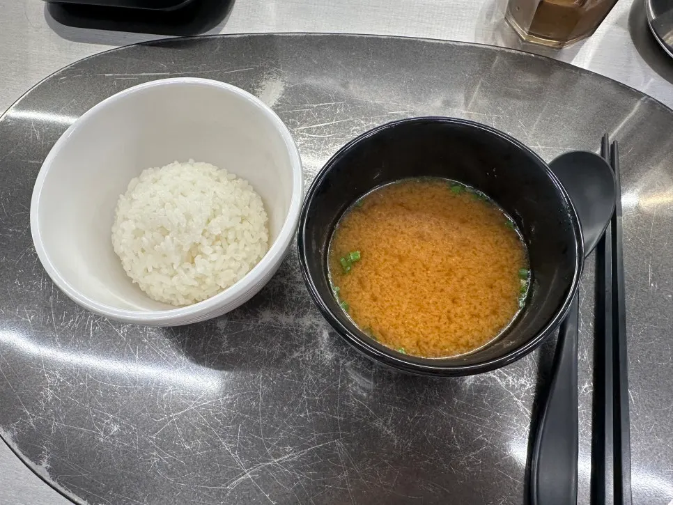 Neatly served rice and soup