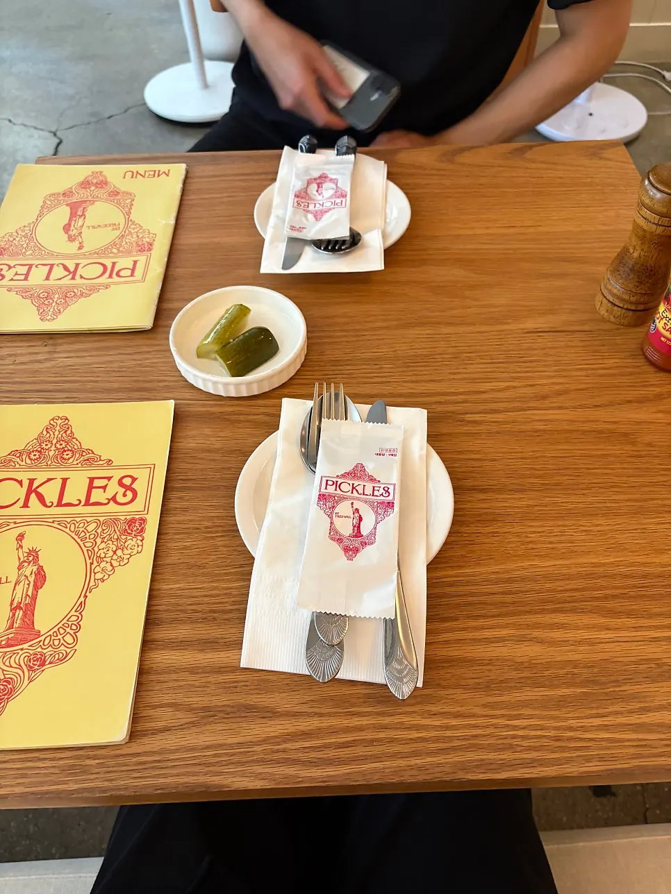 Pickles menu page listing pizzas and pastas