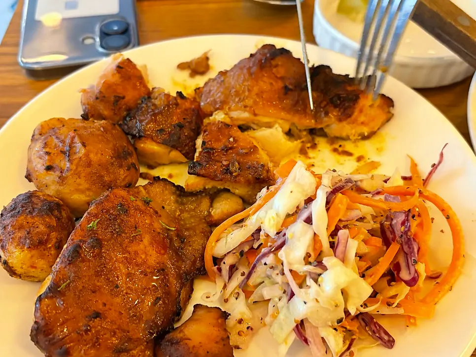 Crispy grilled skin of the chicken steak