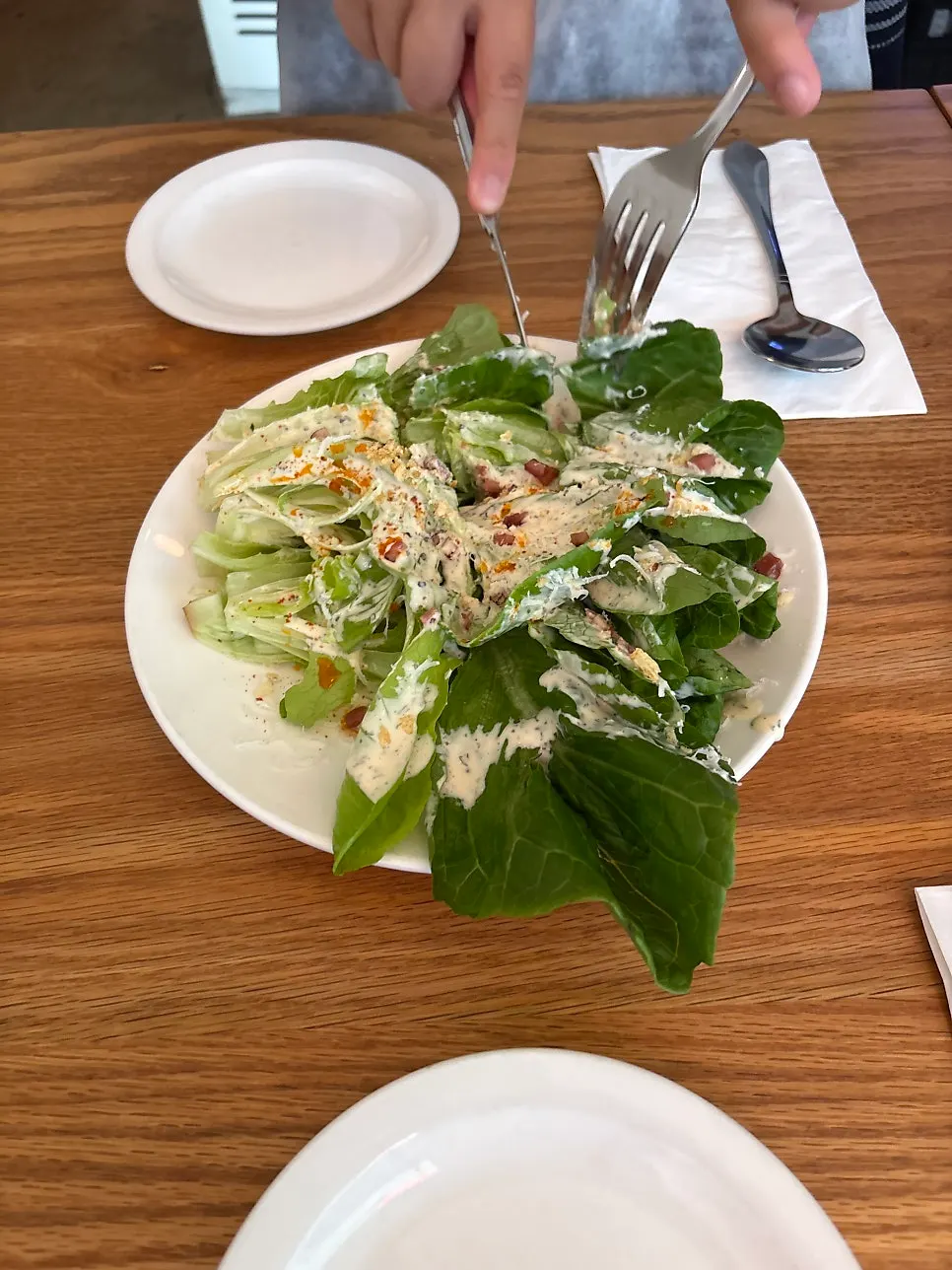 Romaine salad served with pizza