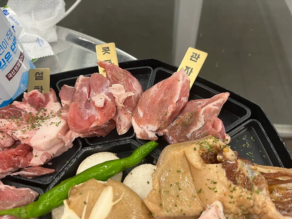 Close-up of rare cuts cooking on the grill