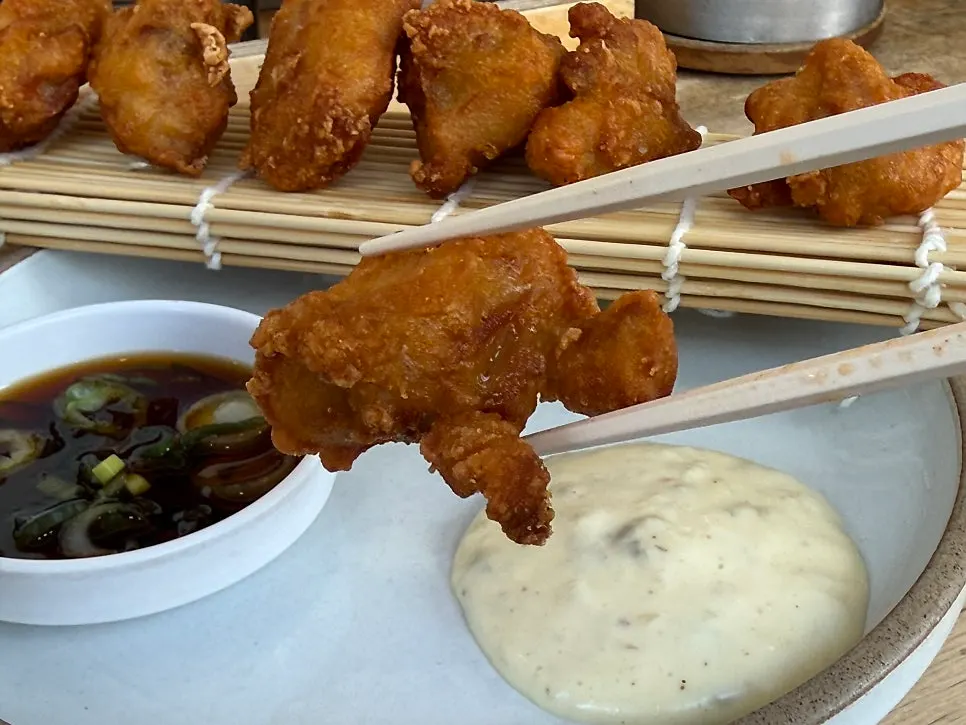 Bite-sized karaage served on a plate