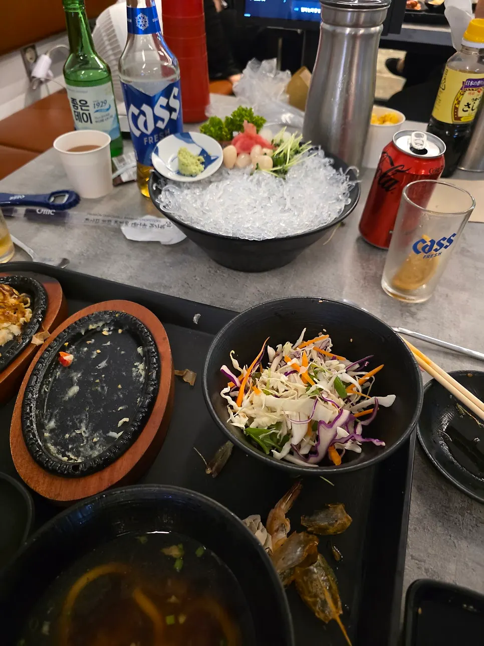 Fried shrimp heads served after the raw shrimp