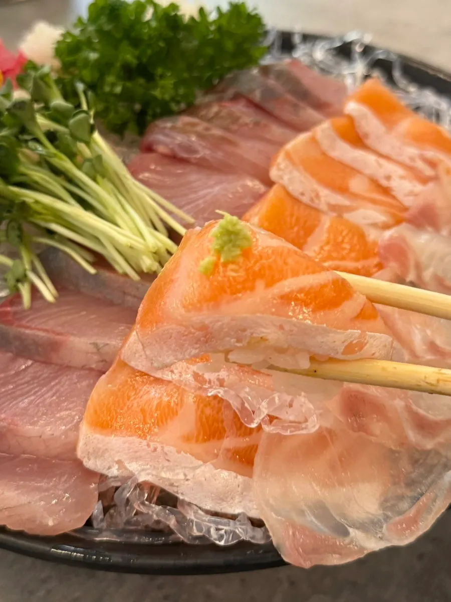 A chewy piece of aged flatfish sashimi
