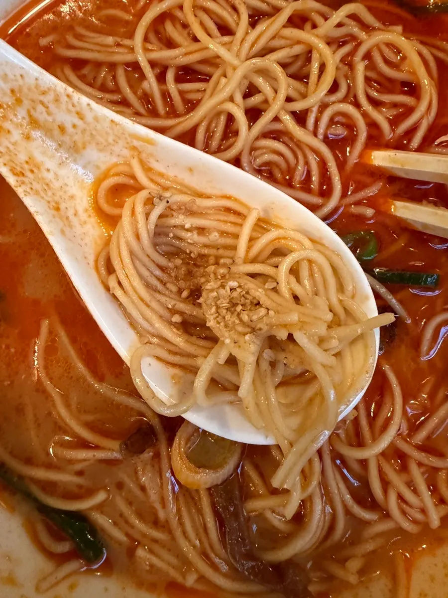 Wood ear mushroom lifted together with ramen noodles