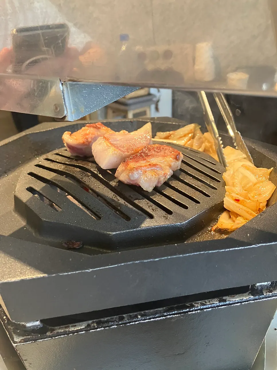 First bite of meat dipped in nuruk salt