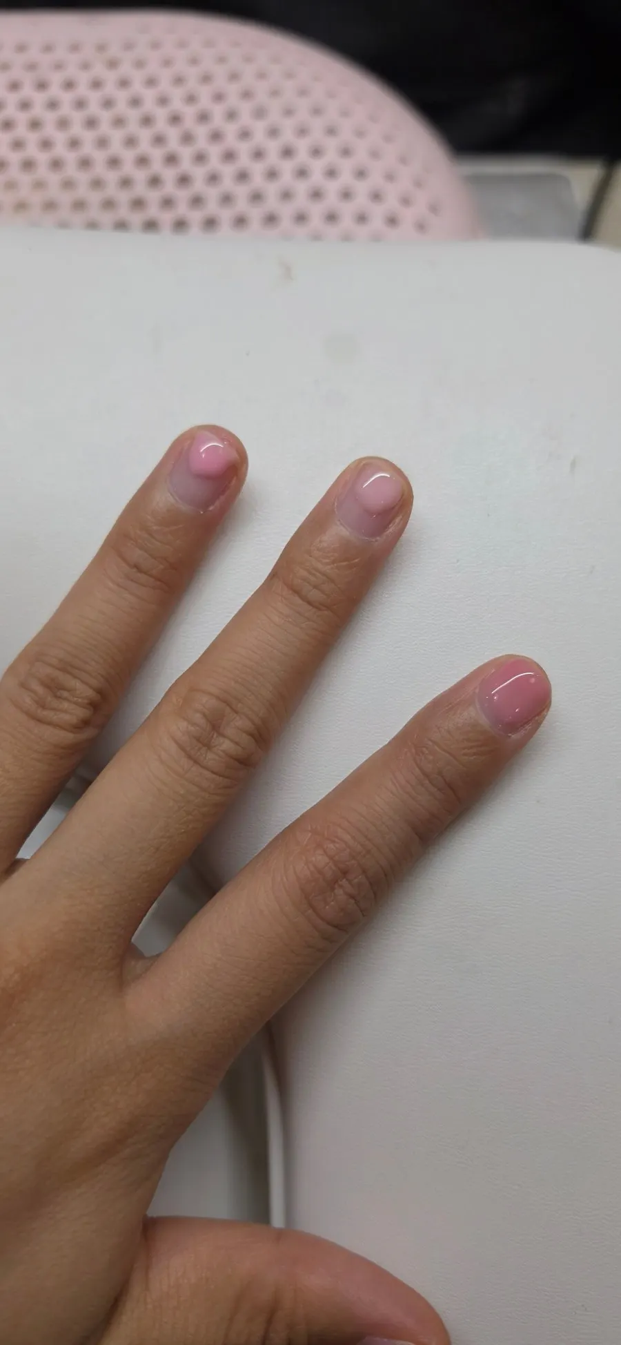 Comparing three nudie pink colors swatched on the nails