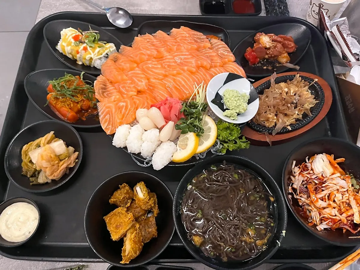 Close-up of aged salmon sashimi