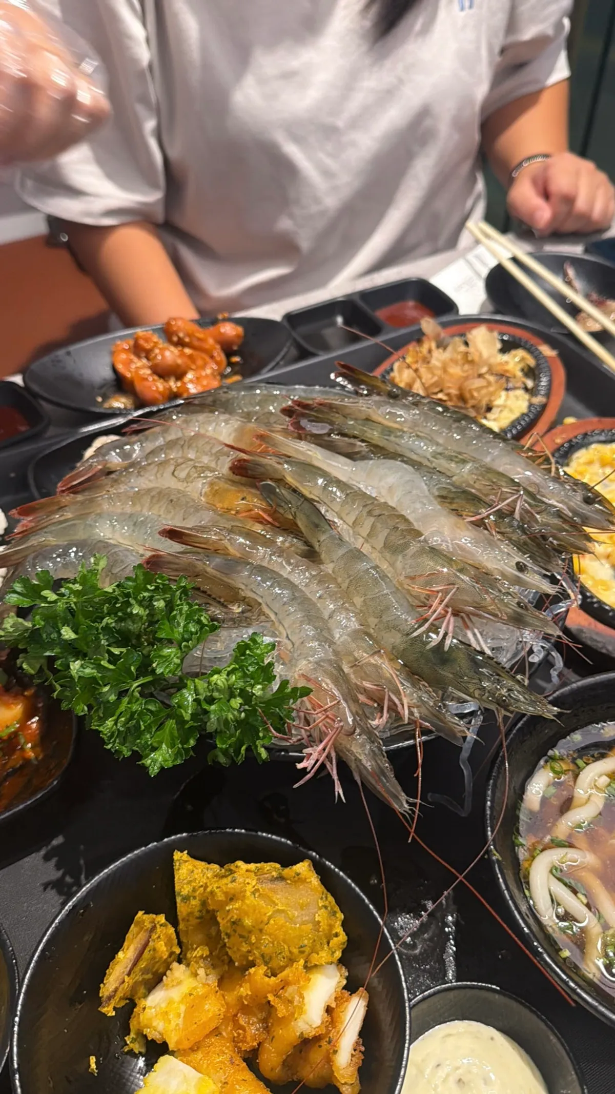 활생새우회 한상 전체 상차림