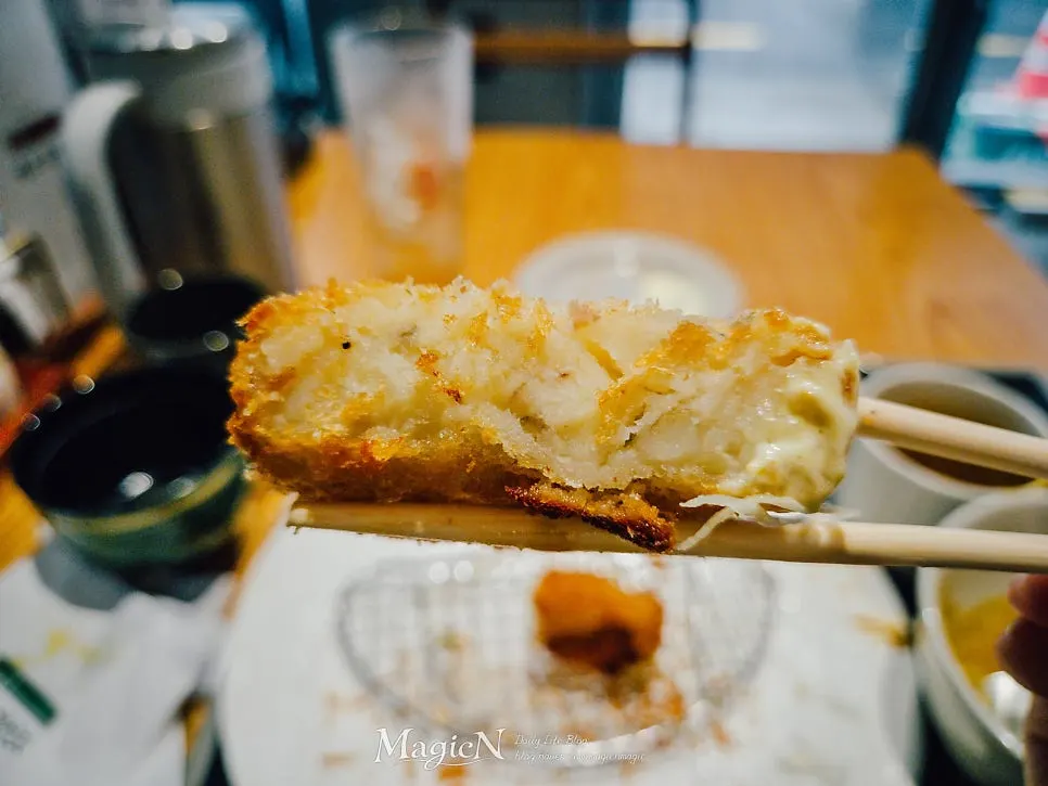 Shrimp tempura and potato croquette ordered as sides