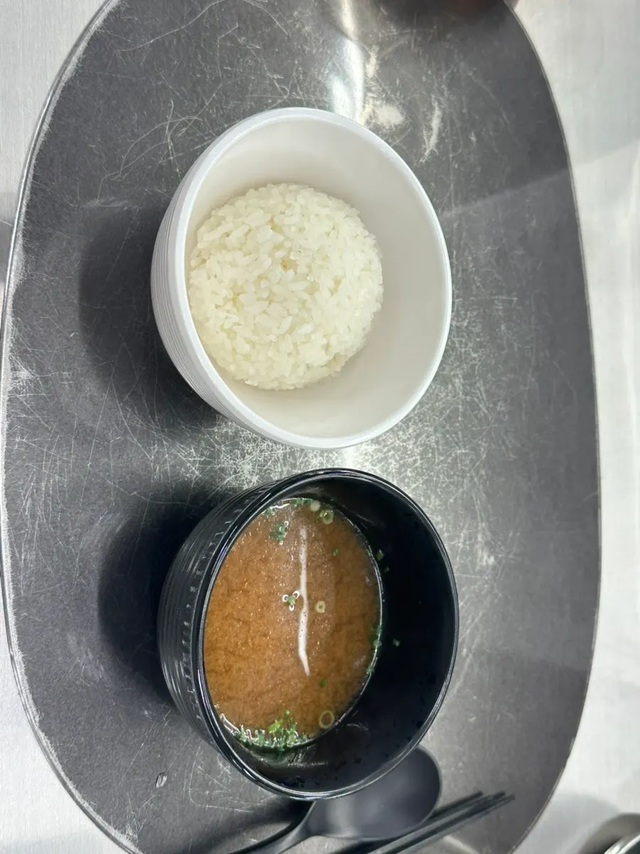 Rice and clear soup prepared with tonkatsu
