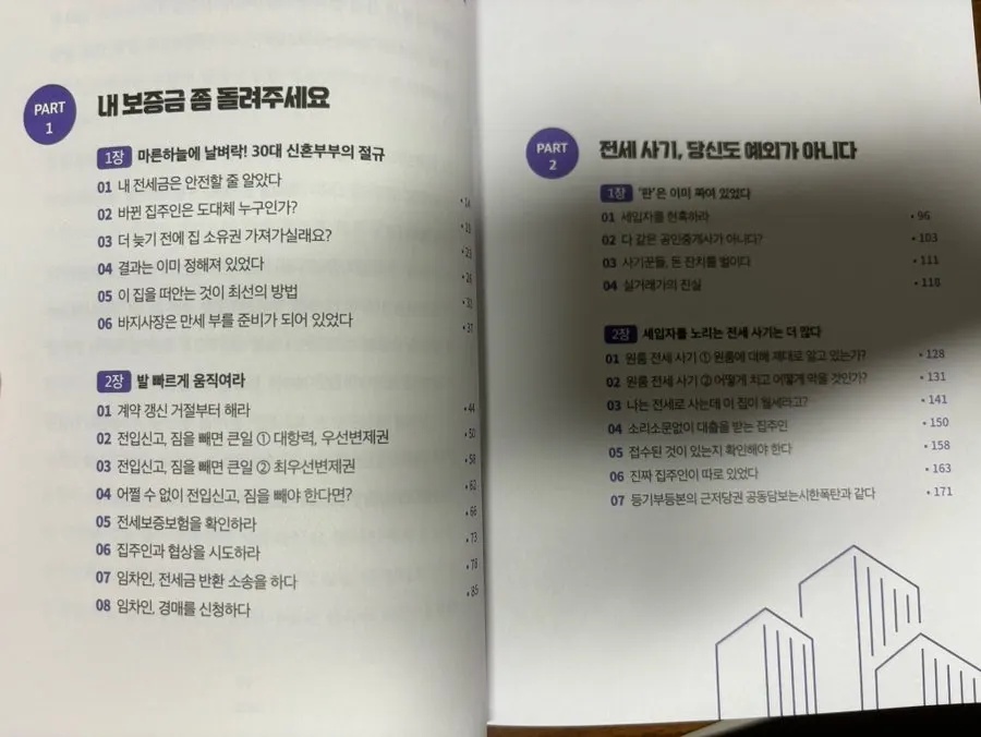 Book table of contents divided into three parts