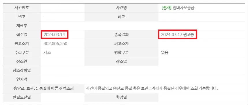 소 제기 후 4개월 만에 승소한 사건 일정 이미지