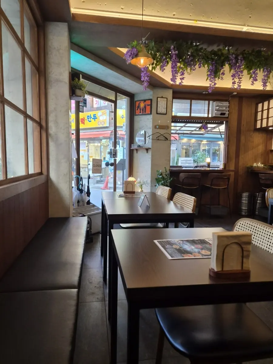 Cozy seating with a bar table and hall tables