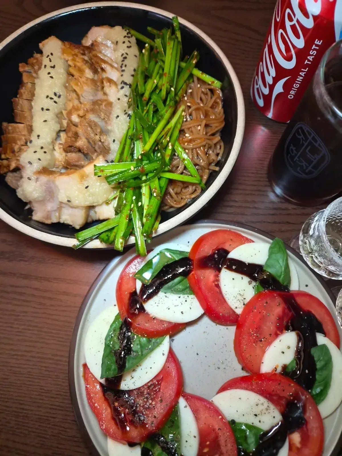 Table set with bossam and caprese together