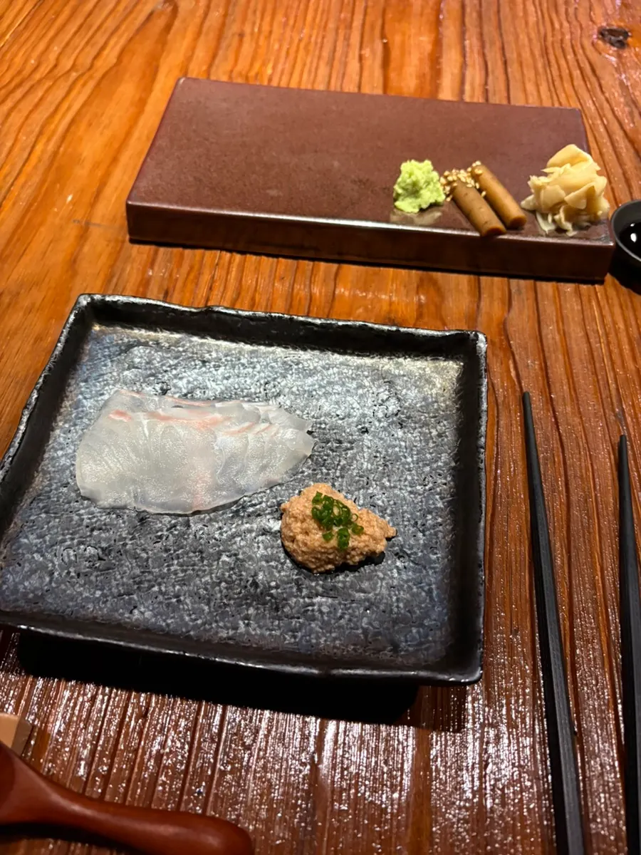 A plate of flounder and monkfish liver