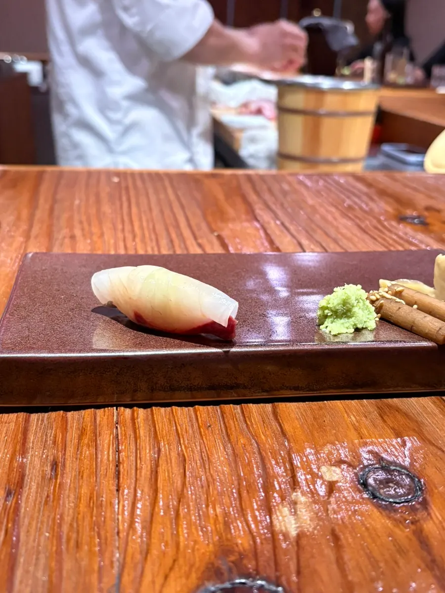 Rice-straw smoked mackerel topped with hot mustard