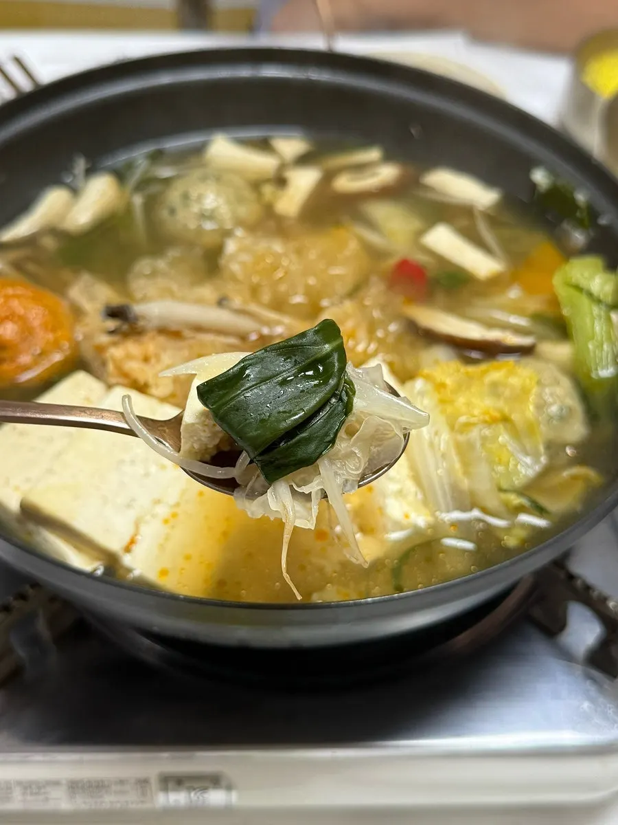 Handmade tofu inside the hot pot