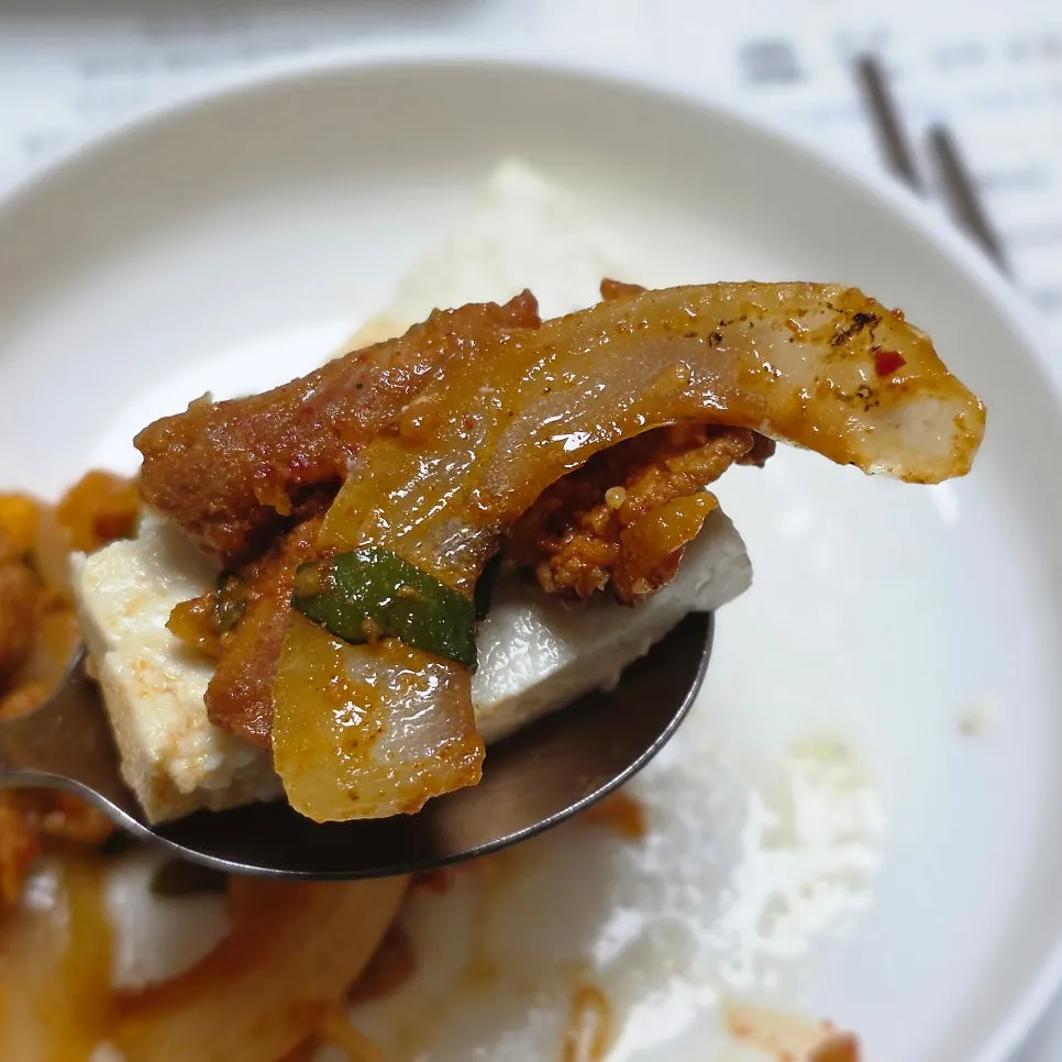 Pork duruchigi served with kimchi and tofu