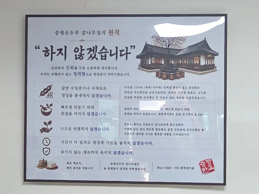The table at Jeungpyeong Son Dubu Gamnamujip after finishing the meal