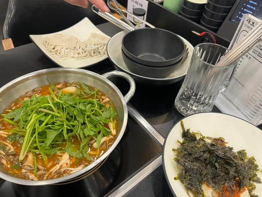Shabu kalguksu sirloin with wasabi soy sauce