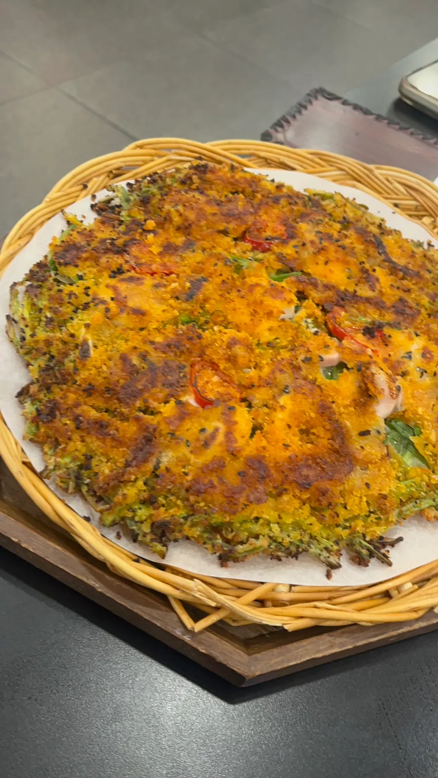 Generously sized crispy seafood pajeon