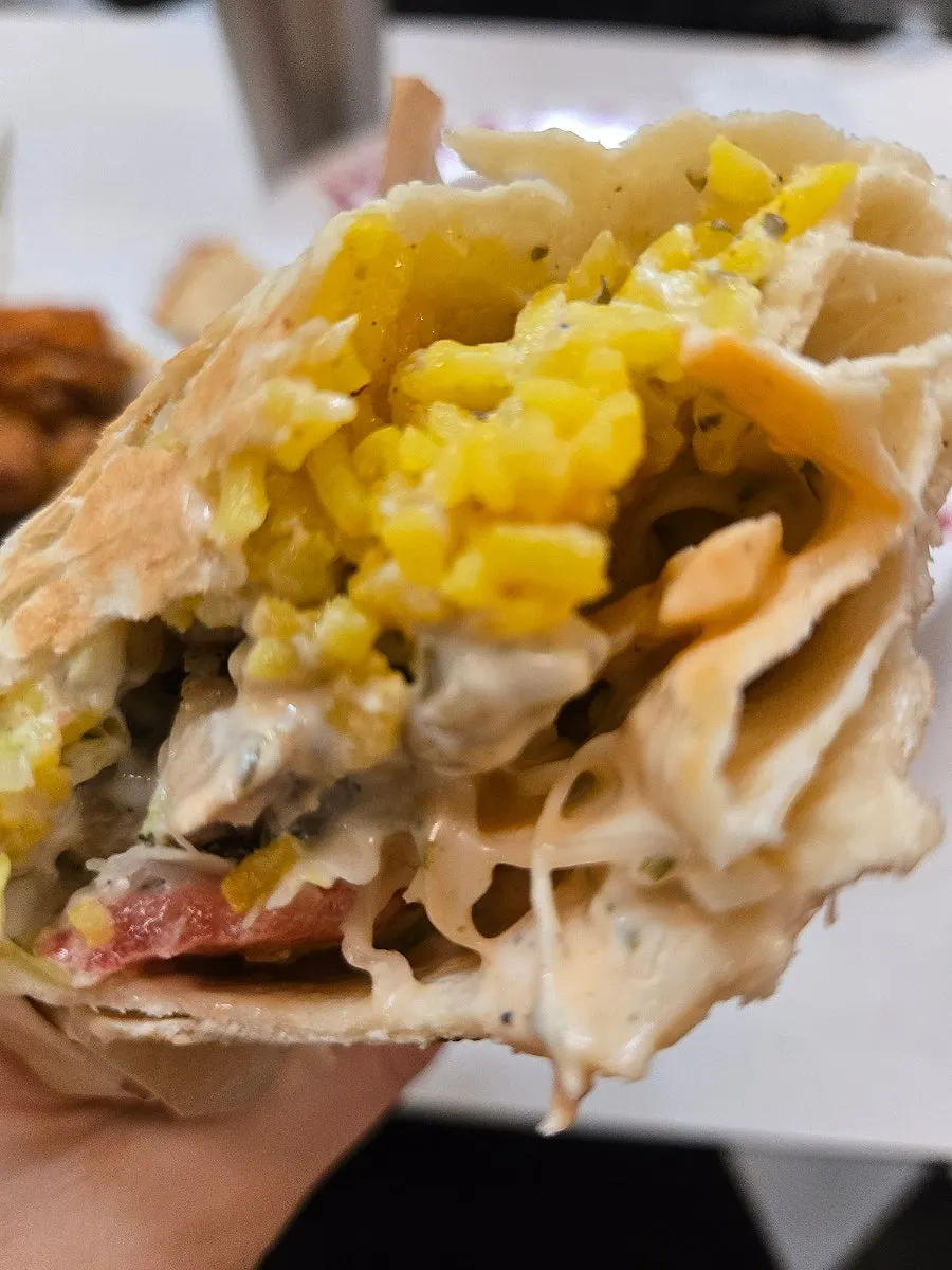 Cross-section of the packed chicken burrito