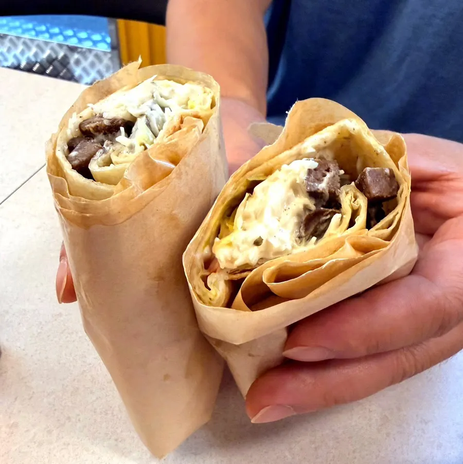 Lamb kebab wrapped in a tortilla