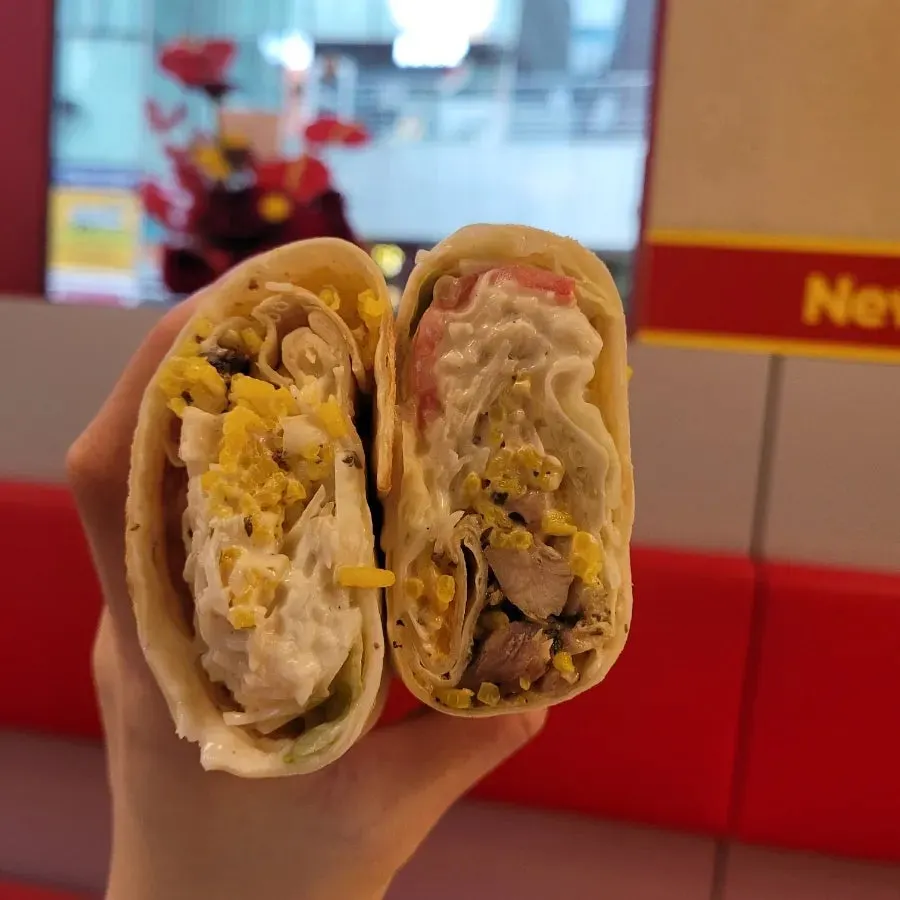 Wrap kebab and burrito fillings cut in half